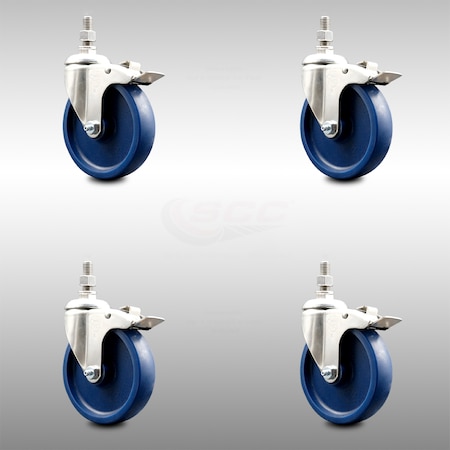 Service Caster 5 Inch 316SS Solid Polyurethane Wheel Swivel 3/8 Inch Stem Caster Set Lock Brake SCC-SS316TSTTL20S514-SPUS-381615-4